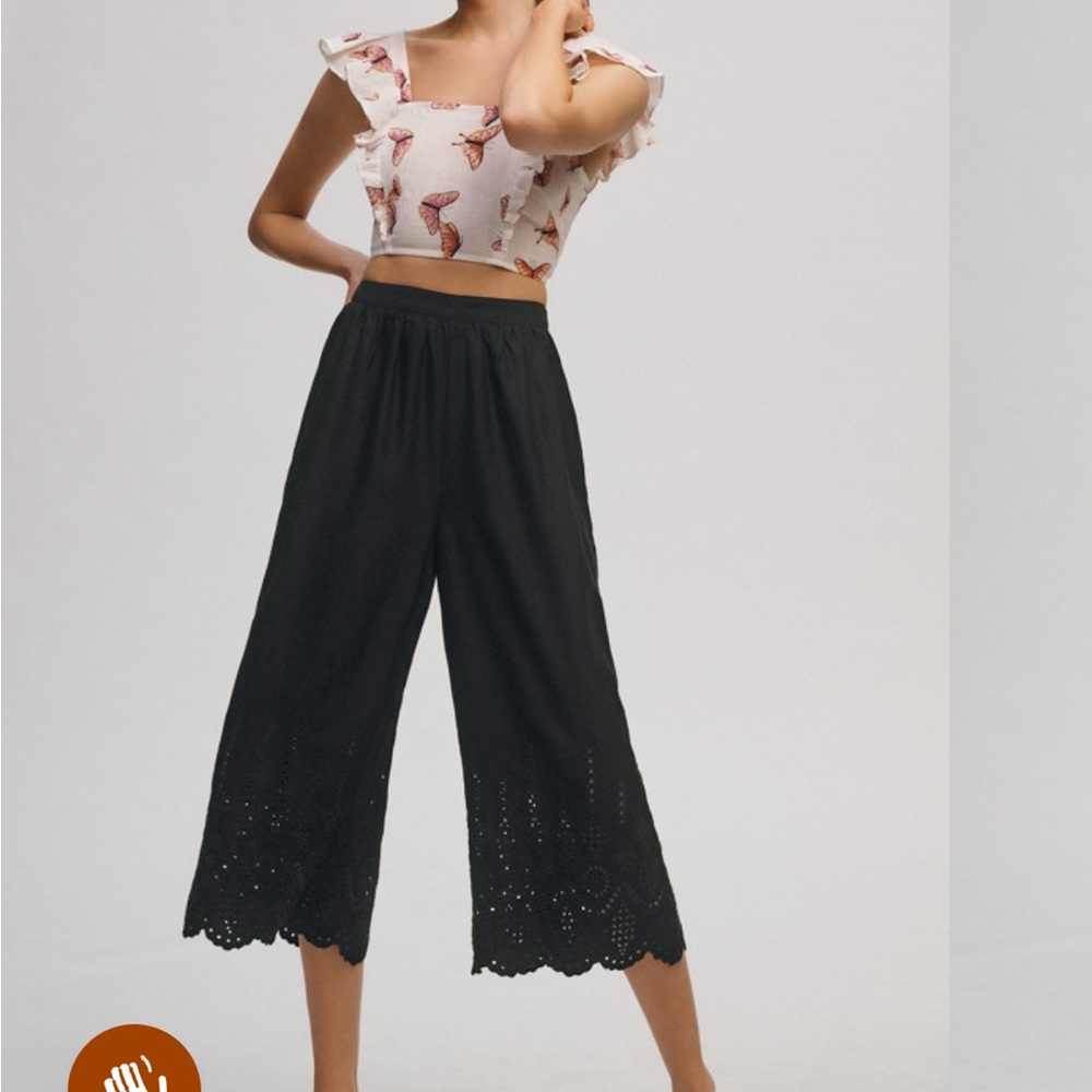 Anthropologie wide leg crop eyelet pants